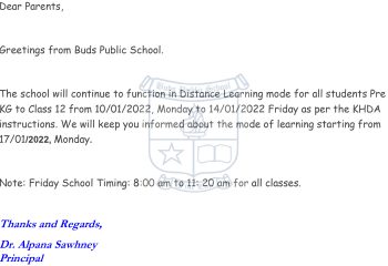 Distance Learning - 10-01-2022 to 14-01-2022