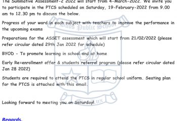 PTCS for progress of students - 19 -February-2022